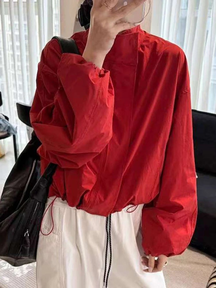 Chaqueta Casual Sólida para Mujer, Cortavientos Elegante de Manga Larga con Cuello Alto, Botones Cubiertos y Cremallera, Holgada, de Moda para Primavera