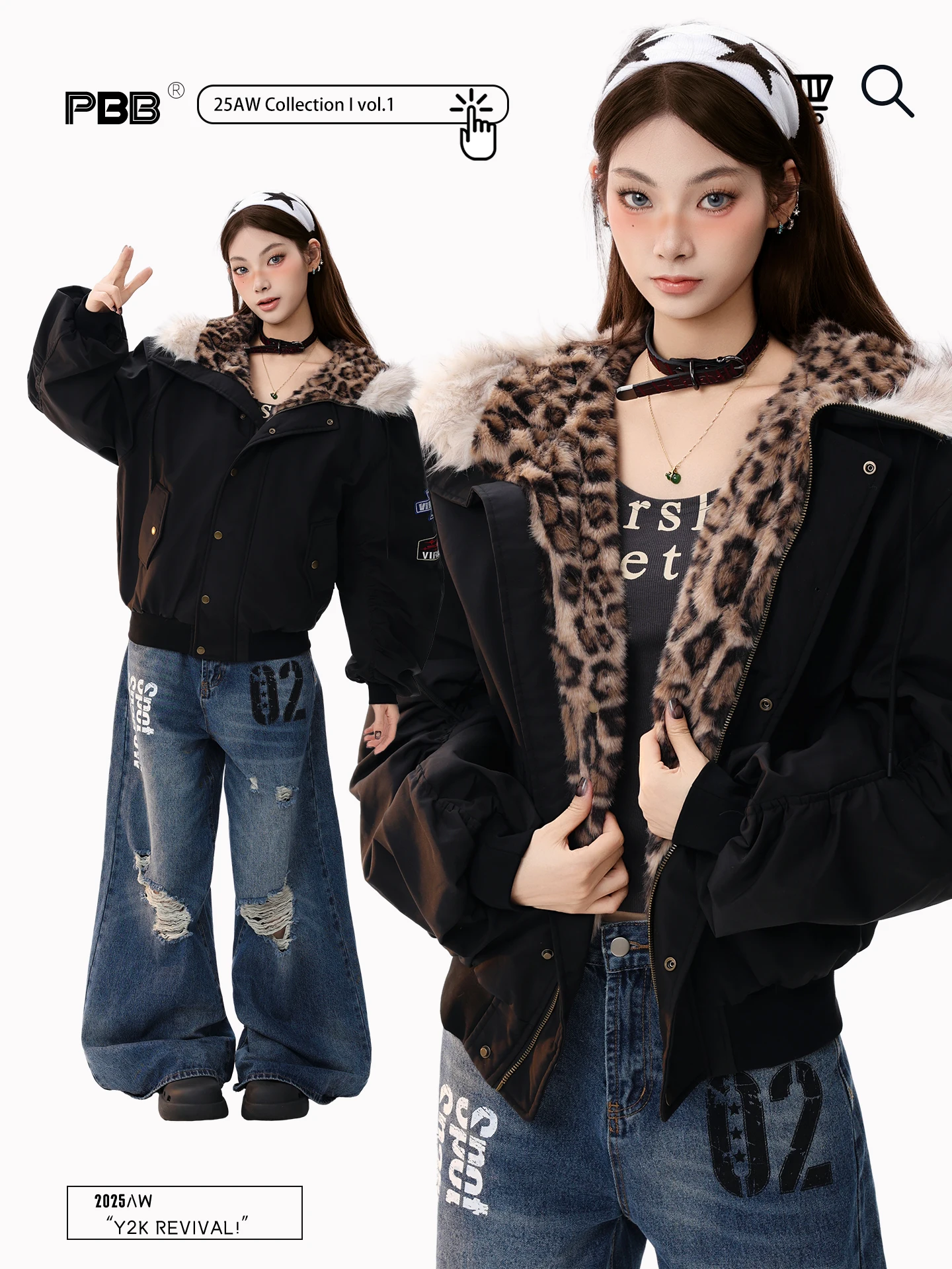 

PBB American Retro Leopard Print Fur Collar Cotton Jaet Women's Thi Warm Hooded Cotton Coat Winter Commute Sle Loose Fit