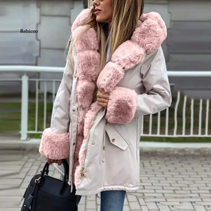 Snow Wear Long Parkas Winter Jacket Women Fur Hooded Clothing Female Fur Lining Thick Winter Coat Women Outwear