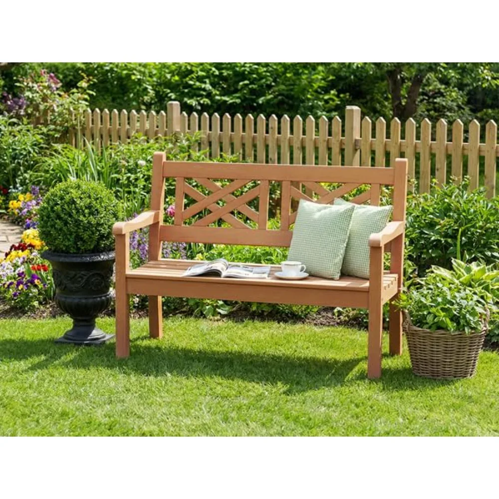

49''W All-Weather Poly Lumber Outdoor Bench – 2- Person Garden Bench with Decorative Backrest & Curved Armrests, Customized