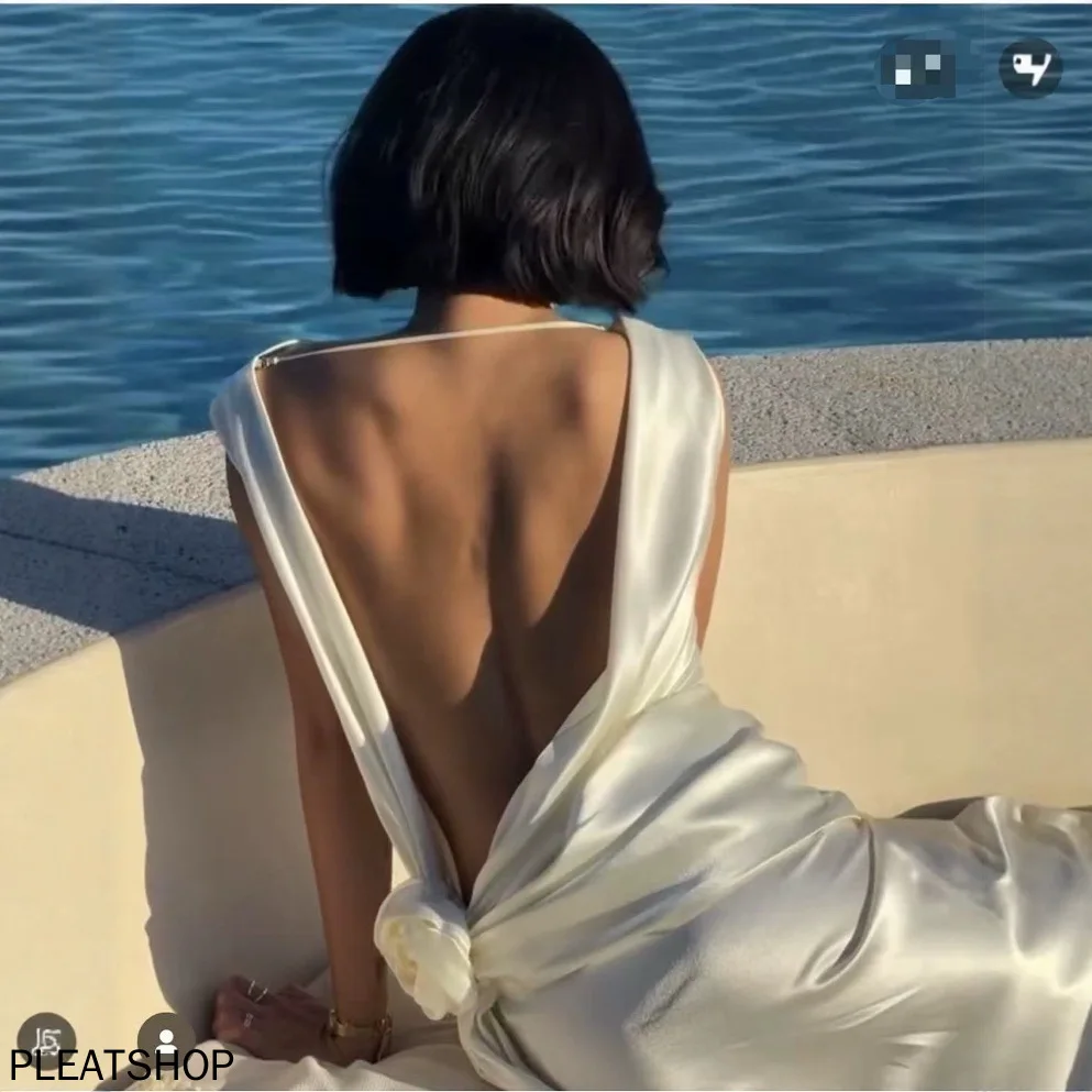 2025 primavera e verão europa e américa novo vestido longo de cetim de alta qualidade temperatura tridimensional flor fenda vestido longo