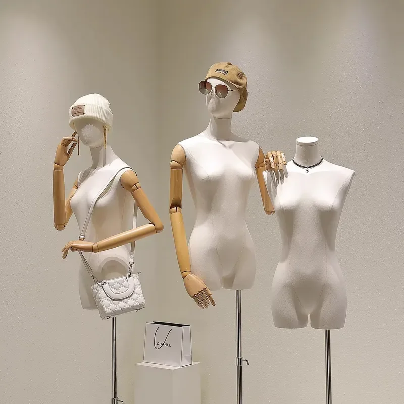 for High-end Clothing Store Window Display Props Korean Style Women's Half Body Mannequin Dress Form Fake Doll Model Rack