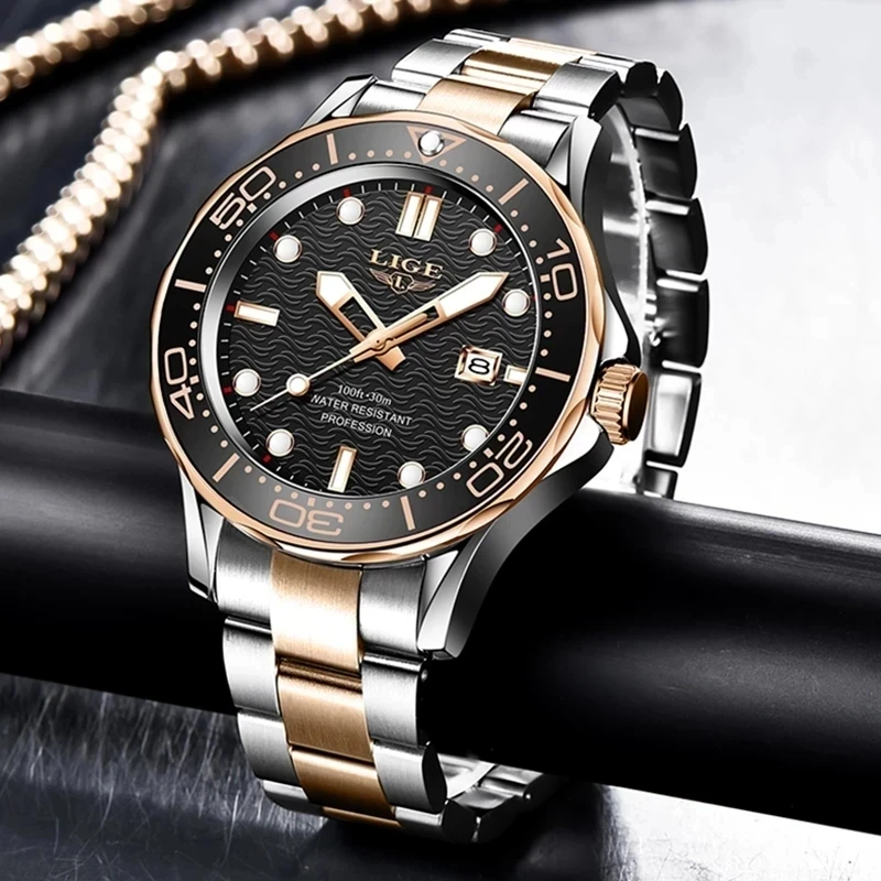 LIGE Top Brand Man Wristwatch Luxury Business 3ATM Waterproof Men Watch For Men Quartz Clock Leather Mens Watches Relojs+Box