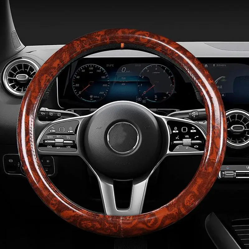 Car Steering Wheel Cover Anti Slip Elastic Handle Cover Universal 38cm Wood Grain Steering Wheel Sleeve Car Accessories