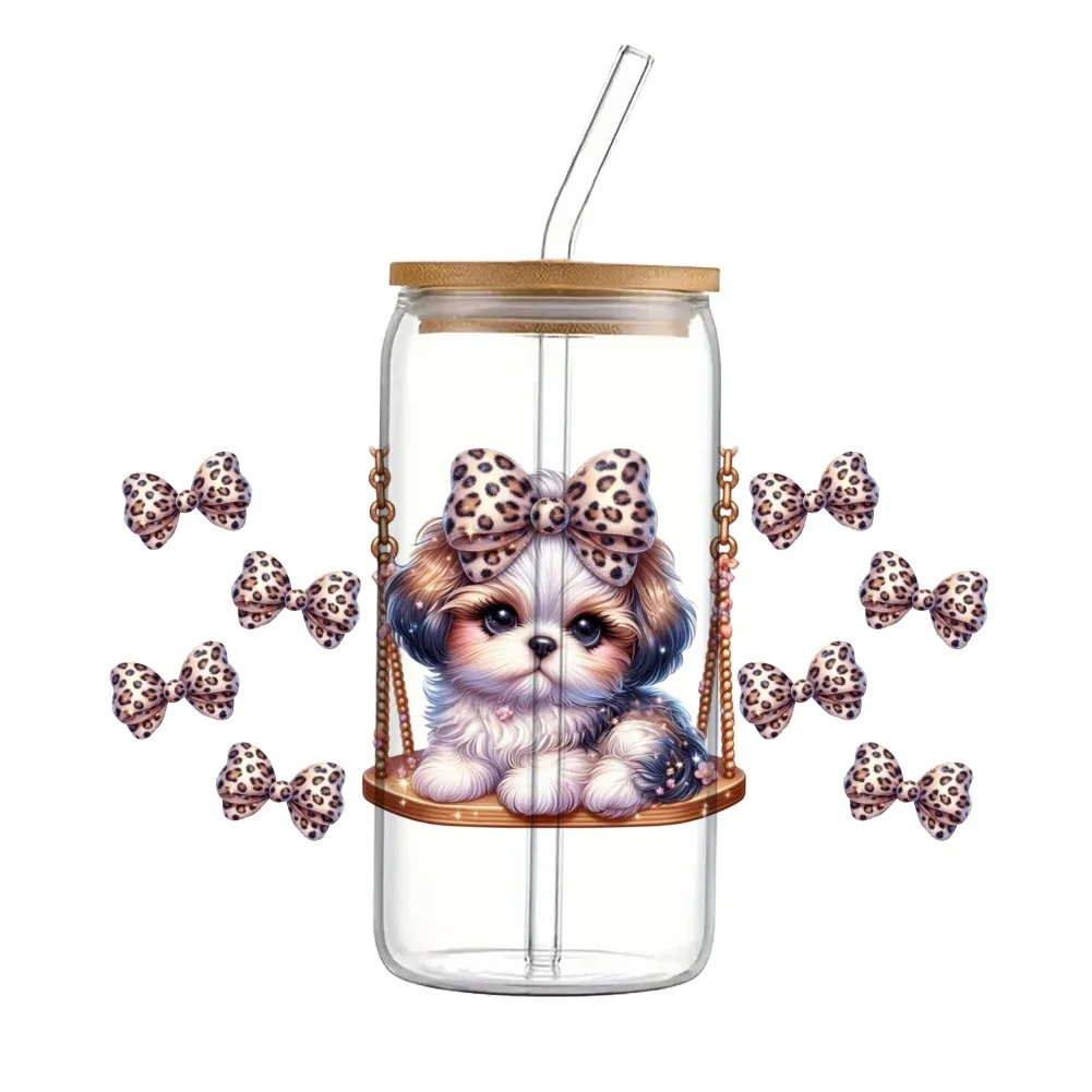 Pets Puppy For Libbey 11x24cm Cute 16oz Can Glass 3D Waterproof UV DTF Coffee Can Wrap Libbey Glass Wrap