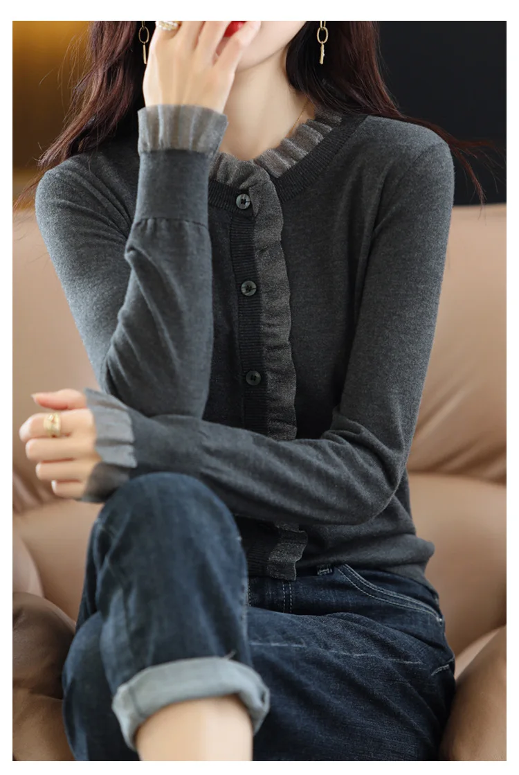 Frühling Herbst Neue Koreanische Strick-Cardigan-Jacke Damenmode Langarm-Oberteil Oberbekleidung Strickwaren Eleganter Damen-Winterpullover – Detail 6