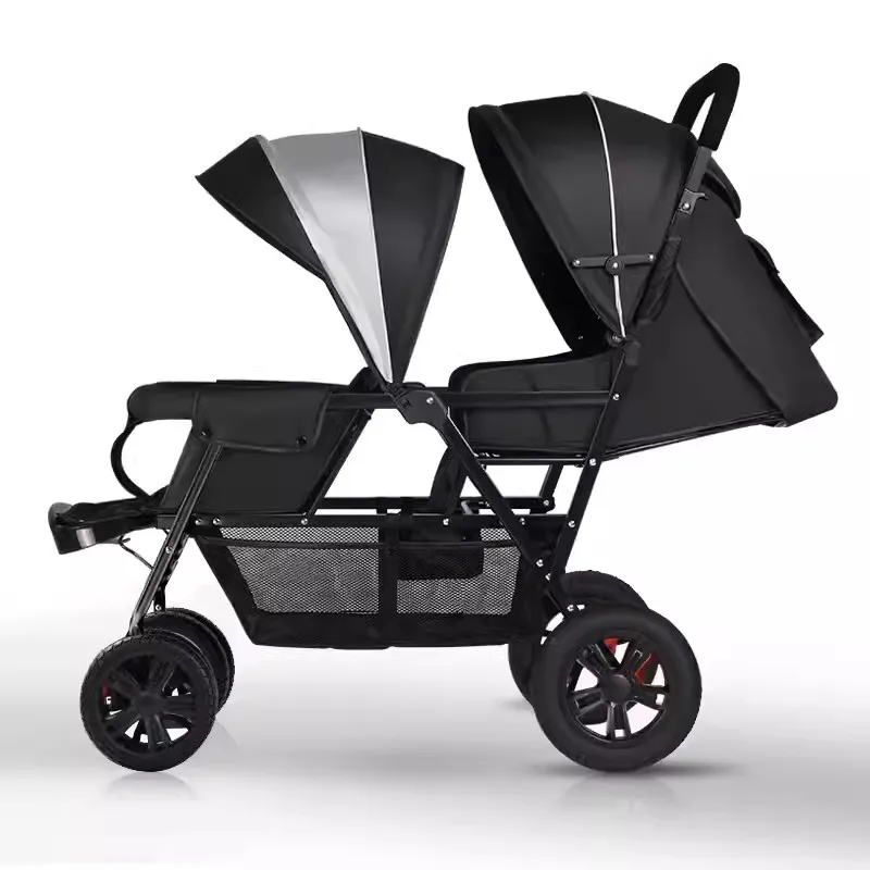 

High Landscape Twin Baby Stroller Lightweight Foldable Can Sit and Lie Down Two Child Twin Baby Bb Stroller