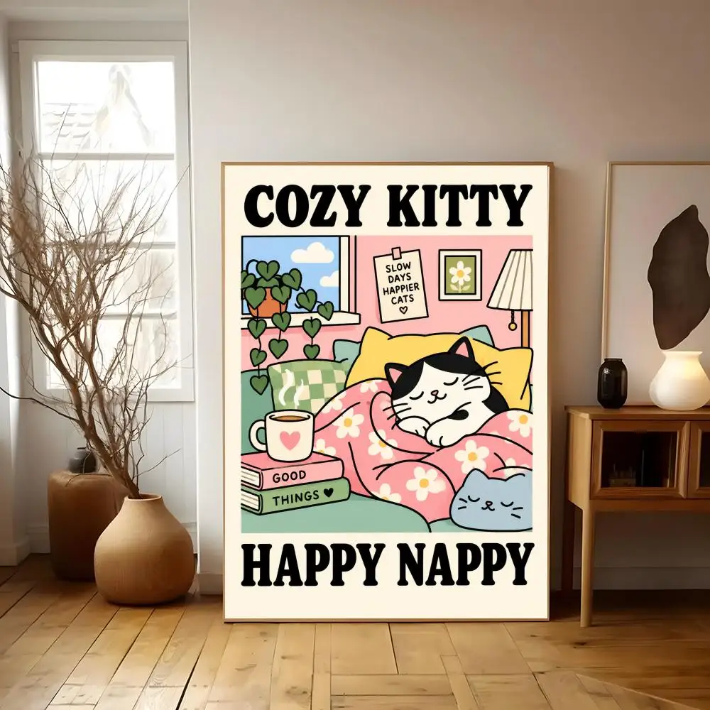 More Espresso Less Depresso Black Cat Wall Print, Coffee Cat Poster, Kitchen Coffee Bar Handmade Art Poster