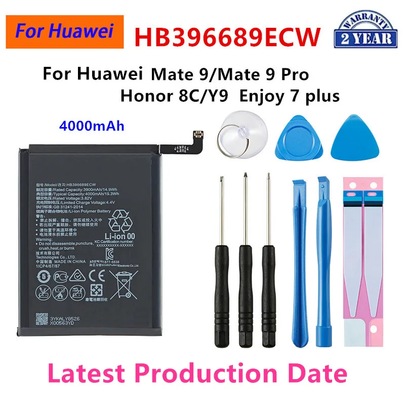 100% Orginal HB396689ECW 4000mAh Battery For Huawei Mate 9 Mate9 Pro Honor 8C Y9 2018 Version Enjoy 7 plus  +Tools