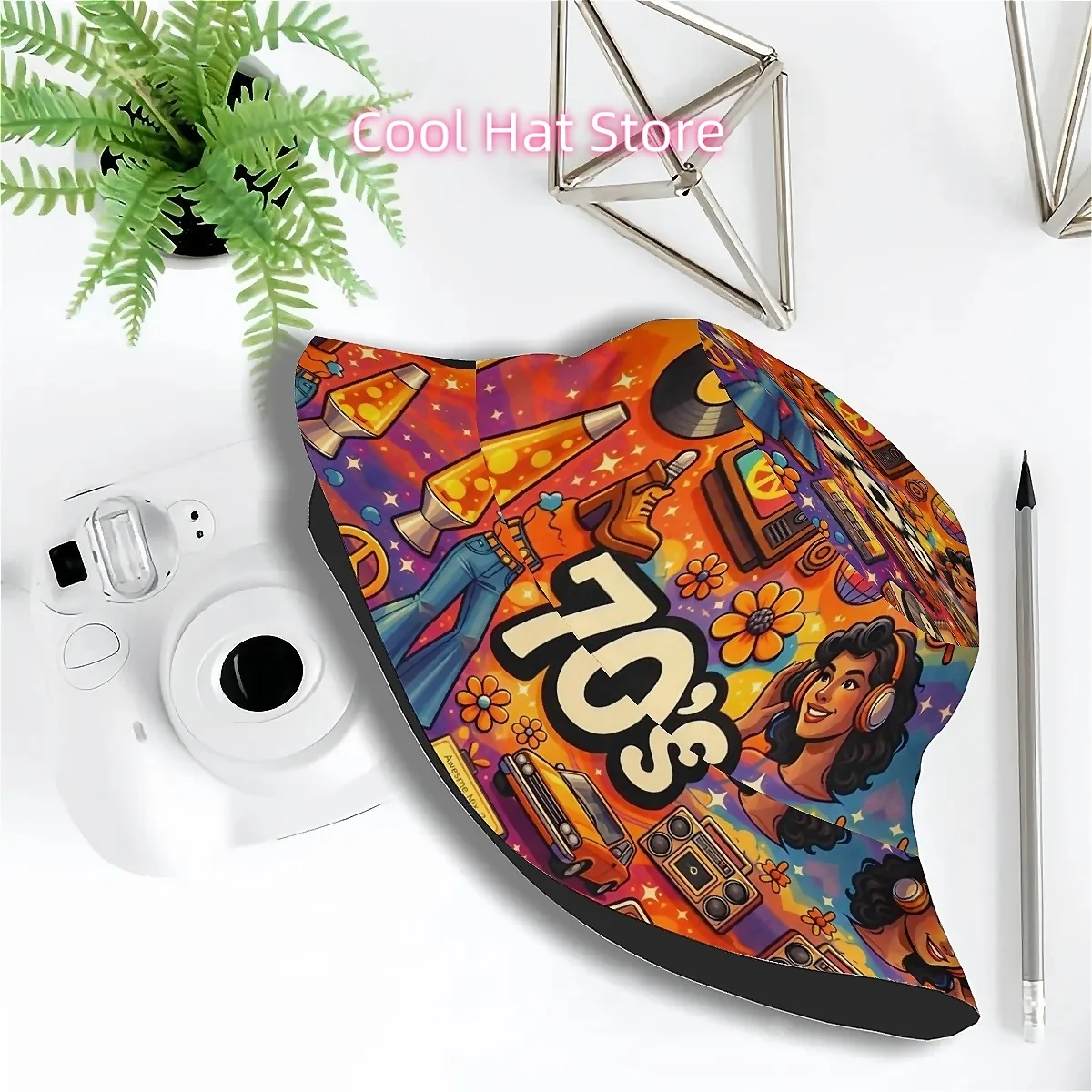 1pc Groovy 70s Hippie Retro Pattern Unisex Printed Fisherman Hat, Stylish Hat with Fun Personality, Outdoor Vacation Golf Beach