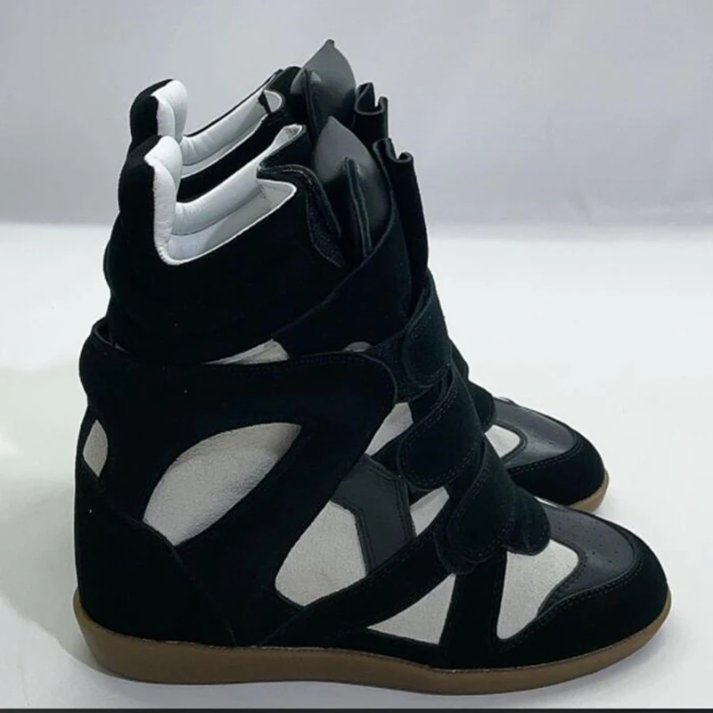 Botines de felpa de cuero genuino para mujer, botas vaqueras con hebilla, aumento de altura, Otoño e Invierno