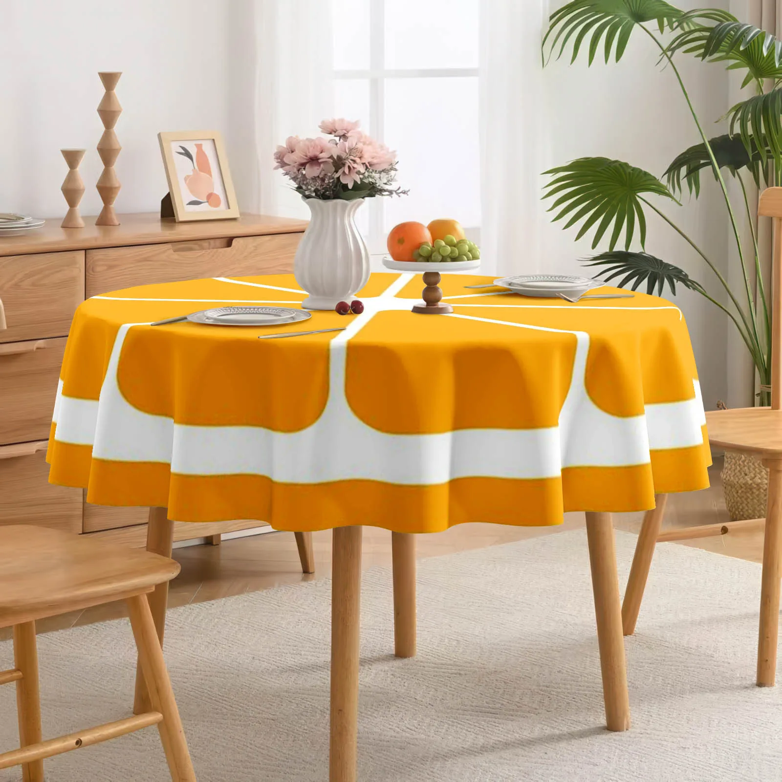 2D flat tablecloth 1 piece. Orange element printed tablecloth, festive party tablecloth, outdoor decorative round tableclothzyc