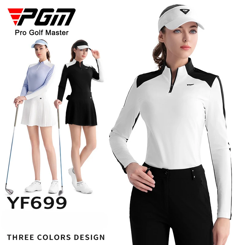 PGM Lady Quality Soft Versatile T-Shirt  New Golf Women's Top Long Sleeve Zipper Collar Polo Shirts Outdoor Sports Jersey YF699