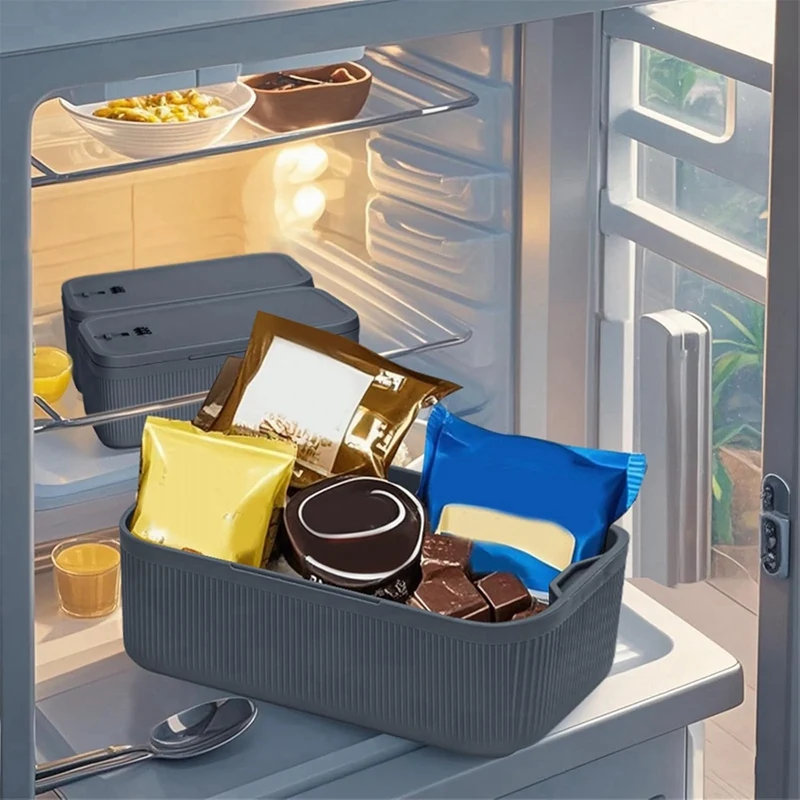 Lockable Storage Box, Locking Medicine Box, Cell Phone Locked Jail, Containers Bin for Personal Refrigerator Home Gray-A73M