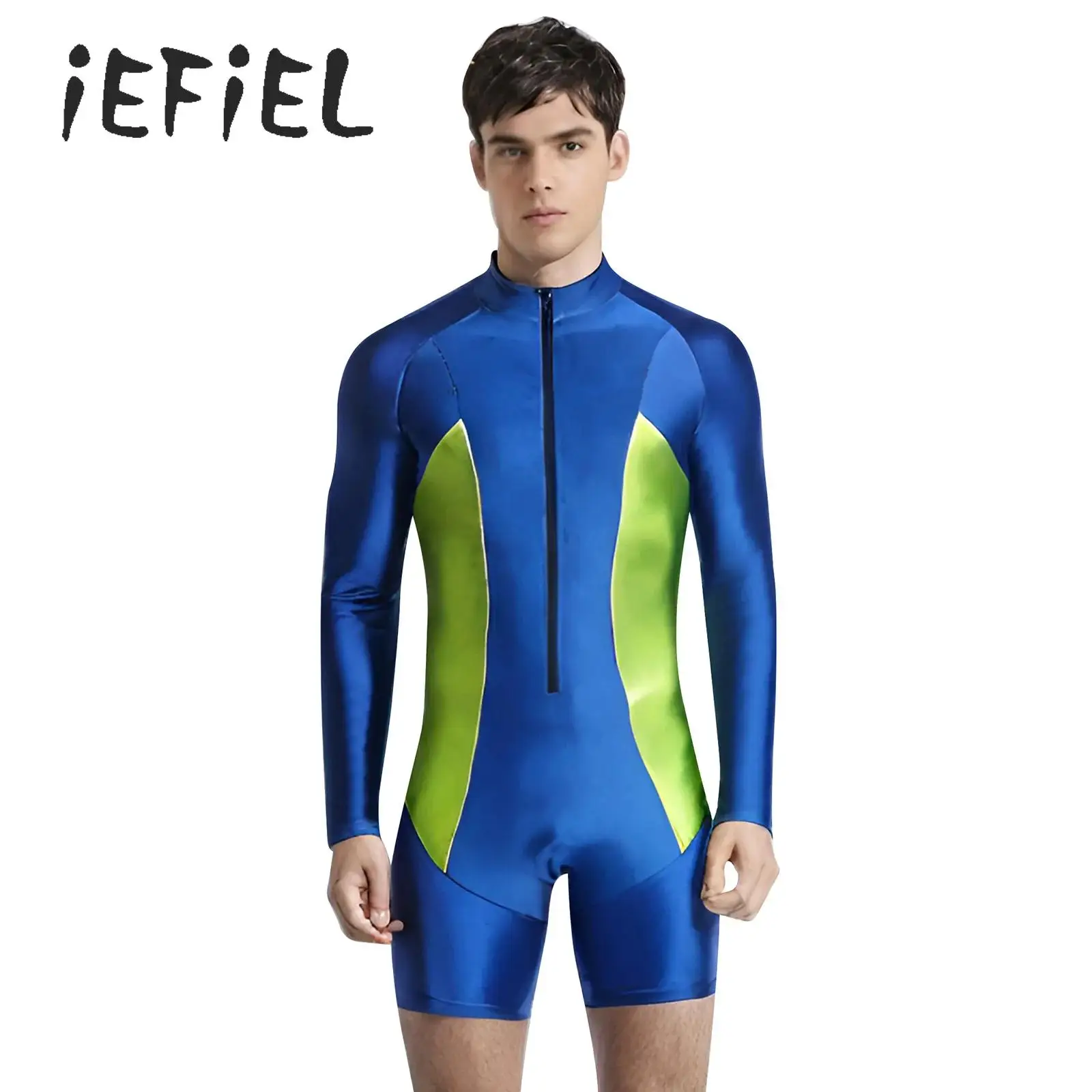 Traje de neopreno corto para hombre, traje de baño de una pieza, traje de baño con cremallera frontal, mono de manga larga para playa, buceo al aire libre, snorkel, surf