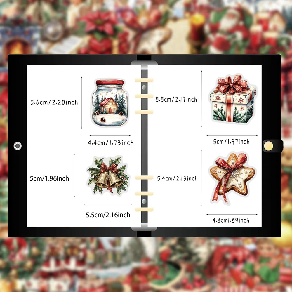 50PCS Creative Retro Christmas Stickers Phone Case Decoration Notebook PET Transparent Material Personalized Stickers