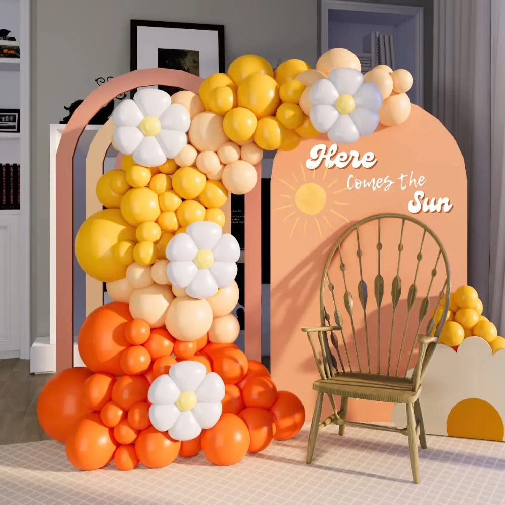 108Pcs Burnt Orange Lemon Yellow Latex Daisy Flower Foil Balloons Garland Arch Kit for Birthday Baby Shower Party Decoration