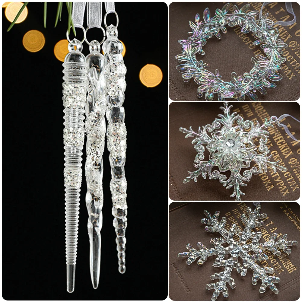 Crystal Clear Snowflake Christmas Tree Pendants Icicle Decorations For Holiday Winter Party Transparent Hanging Ornament