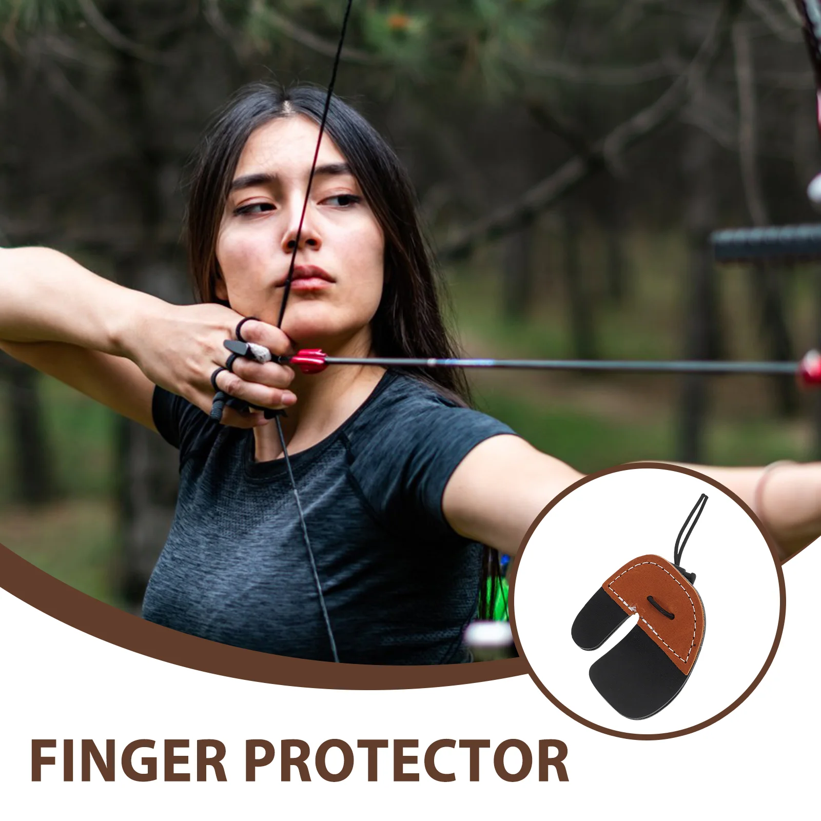 Labels Brown Double Layer Bow and Arrow Finger Guard 1pcs Archery Protector Thumb Shooting Practice Gear Guards