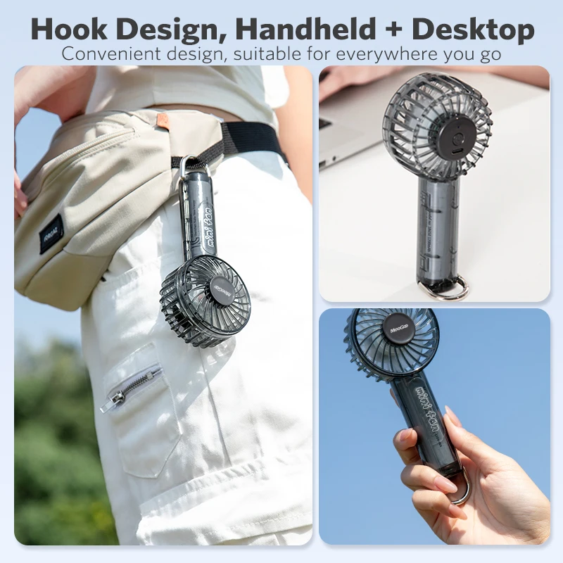 MeeGoo F95 Handventilator, Mini, tragbar, über USB wiederaufladbar, 1200 mAh, 3 Geschwindigkeiten, Taschenventilator, leicht, verstellbar, niedlicher Mini-Ventilator, Luftkühle