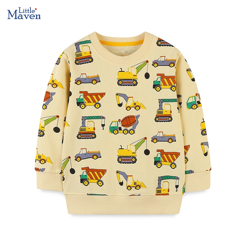 Little maven Hoodies for Kids Clothes Baby Boys Cartoon Excavators Children's Clothing 2025 Autumn Spring Infants Sweatshirts