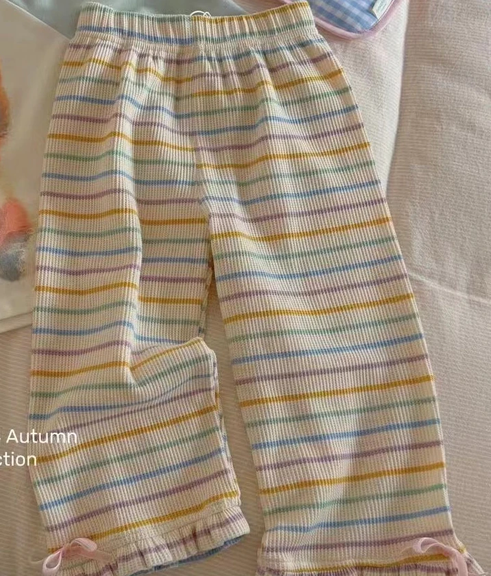 Childrens Clothing 2024 New Colorful Striped Pants for Childrens Clothing Baby Autumn Wear Kids Clothes