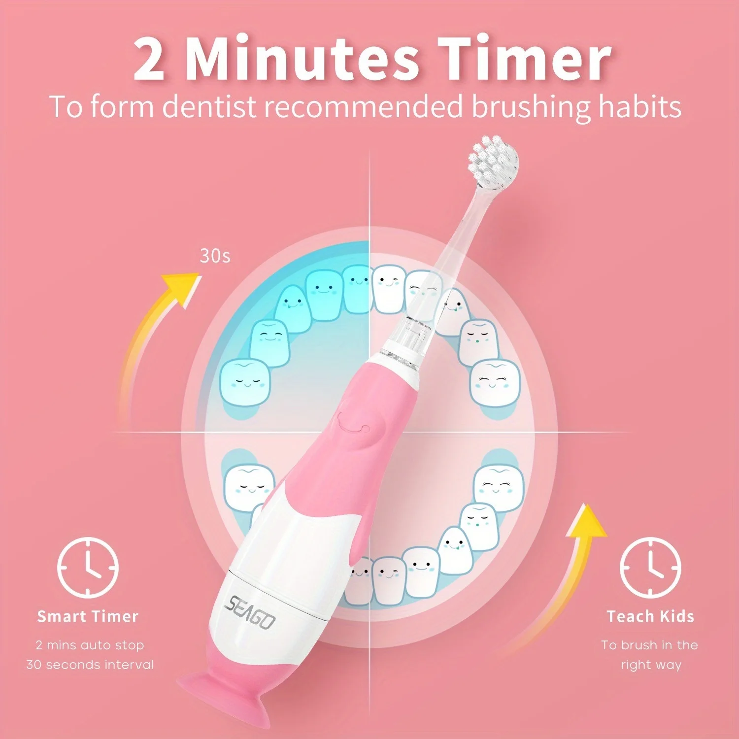 1/2 pc Seago513 Kids Sonic Electric Toothbrush 2 Mins Smart Timer Children Sonic Tooth Brush Colorful Led Light  Waterproof Gift