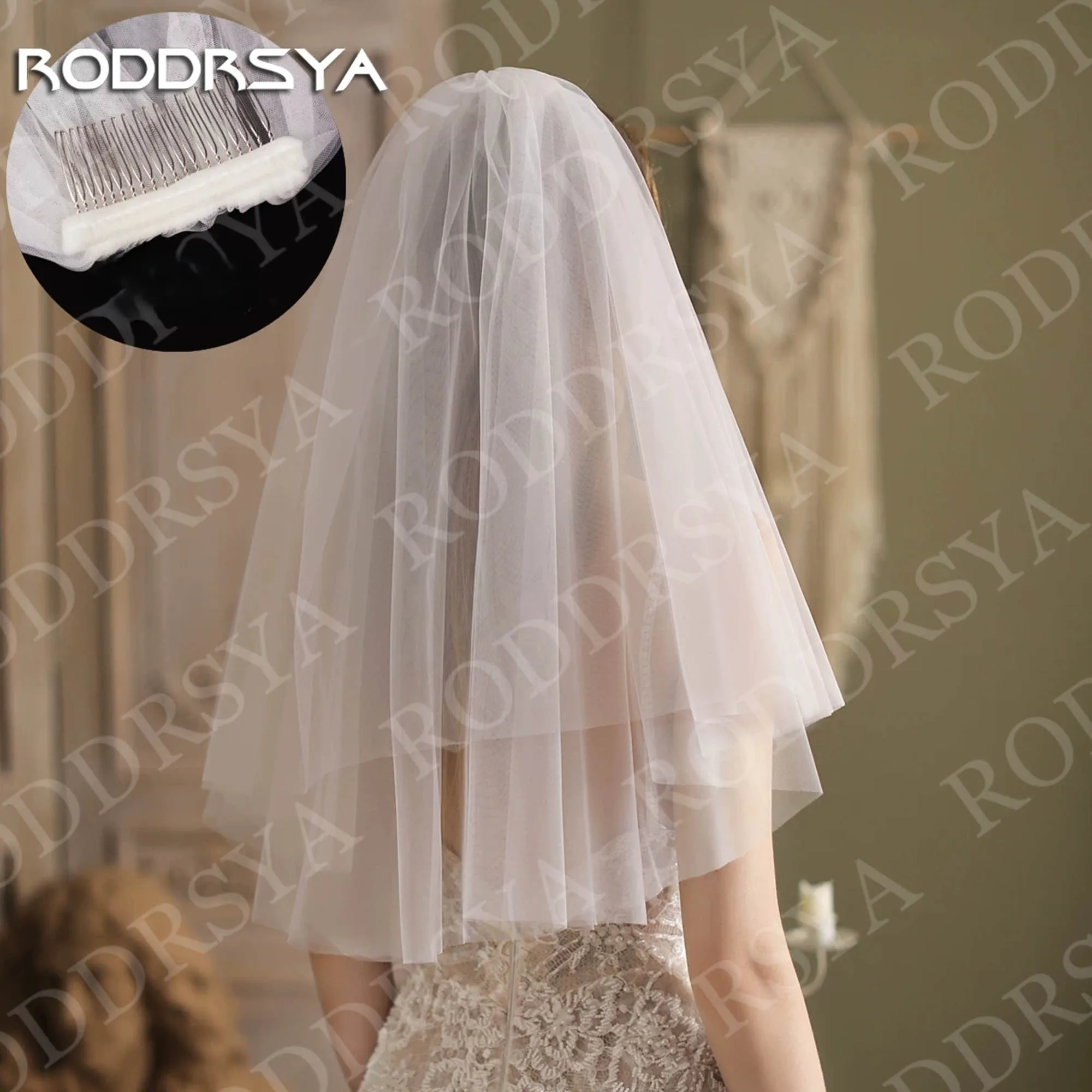 

RODDRSYA Short Tulle Wedding Veil Romantic Double Layer Bridal Veil Elegant Customized