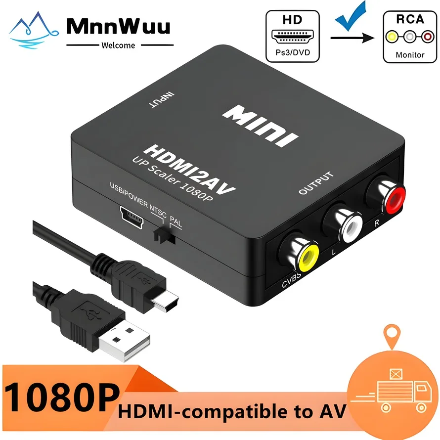 HDMI-compatible To AV RCA Adapter Converter HD 1080P RCA AV CVSB LR Video Composite AV Scaler Converter For PC HDTV Projector
