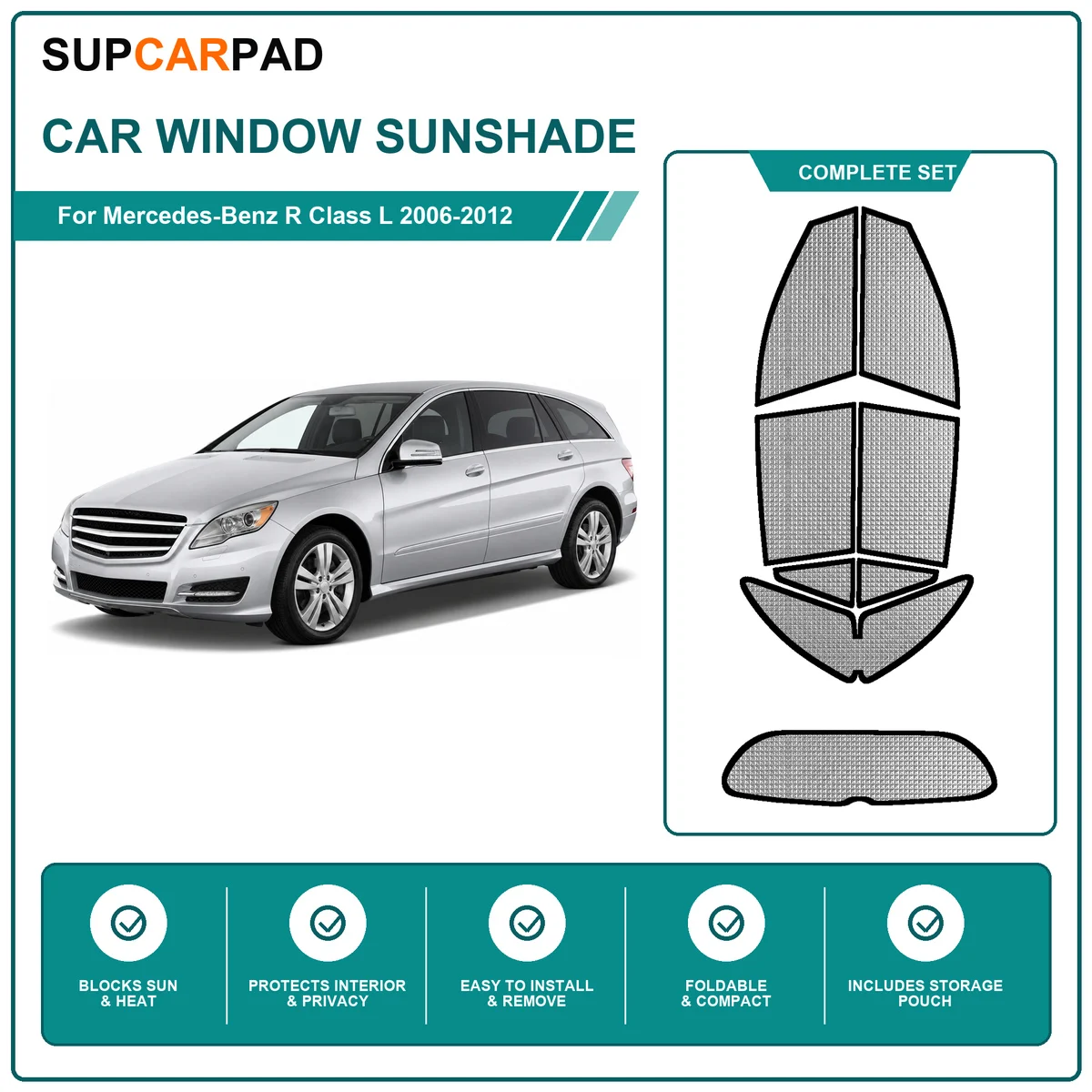 For Mercedes-Benz R Class L 2006-2012 Full Set Car Window Sunshades UV Block Privacy Heat Insulated Foldable Car Curtain