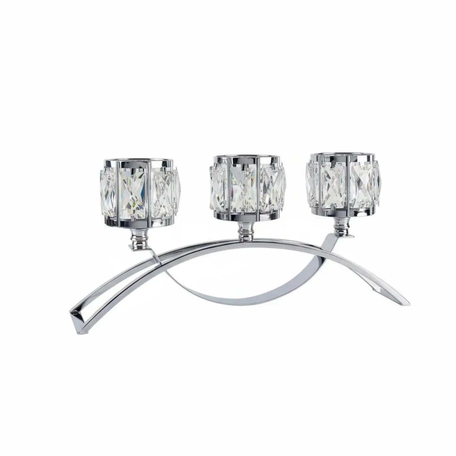Premium Silver Candle Holder Candelabra with Crystal Accents Sturdy Iron Art Design for Modern Classic Interior