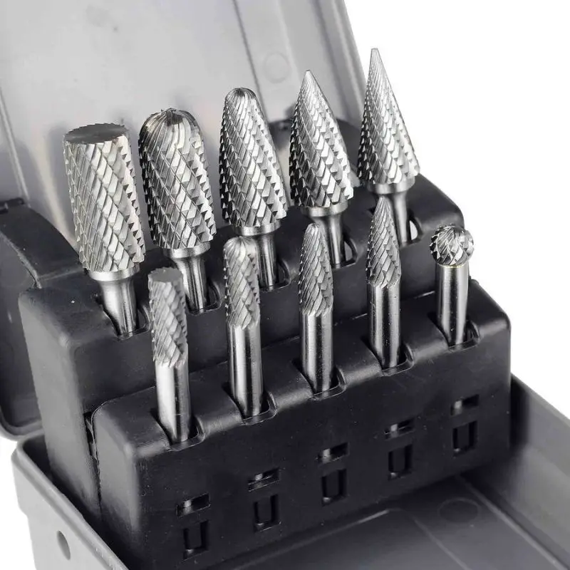 Wholesale OEM Polished Double Cut 10pcs 1/4 Inch Shank Diameter 6mm 6.35mm Rotary File Tungsten Carbide Burr Set