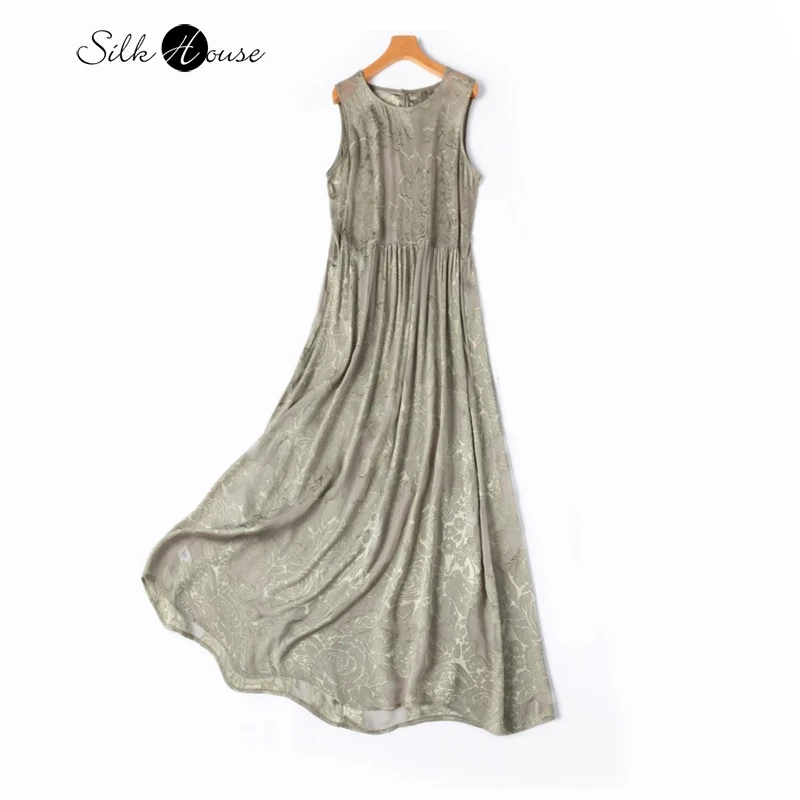 

Cool Breeze Semi Perspective 100% Natural Mulberry Silk Cut Flowers Silk Sleeveless Loose Fitting Women's A-line Vest Dress