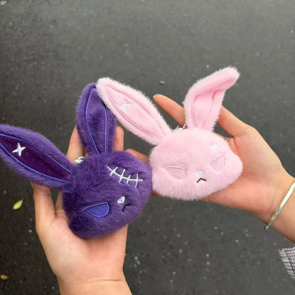 Cute Gothic Bunny Keychain Animal Spooky Design Halloween Key Rings Soft Dark Style Fluffy Backpack Pendant Anime Fans