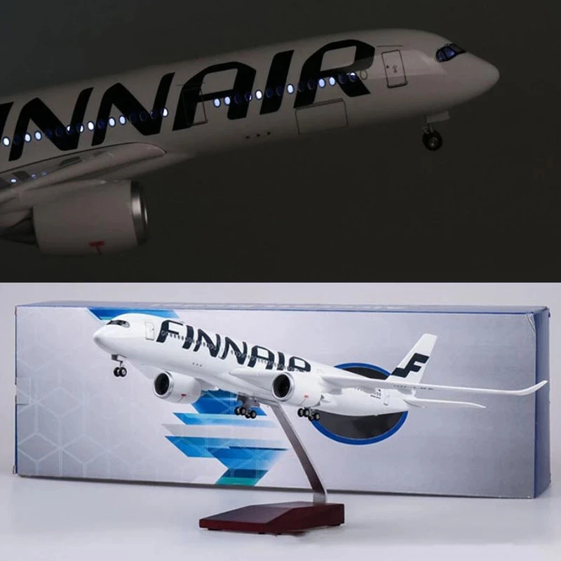 Aircraft Model A350 Finnish Airways 1/142 Scale 47cm Diecast Resin Aviation Airbus with LED Light and Base Machine Collection