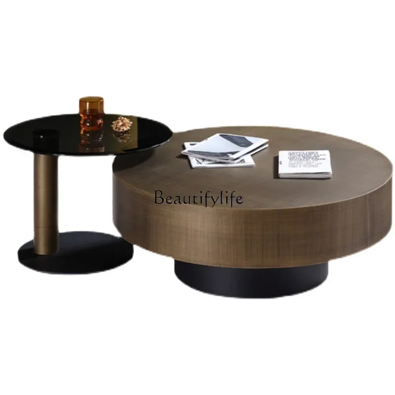 

13Italian minimalist metal retro copper color living room light luxury round stainless steel coffee table