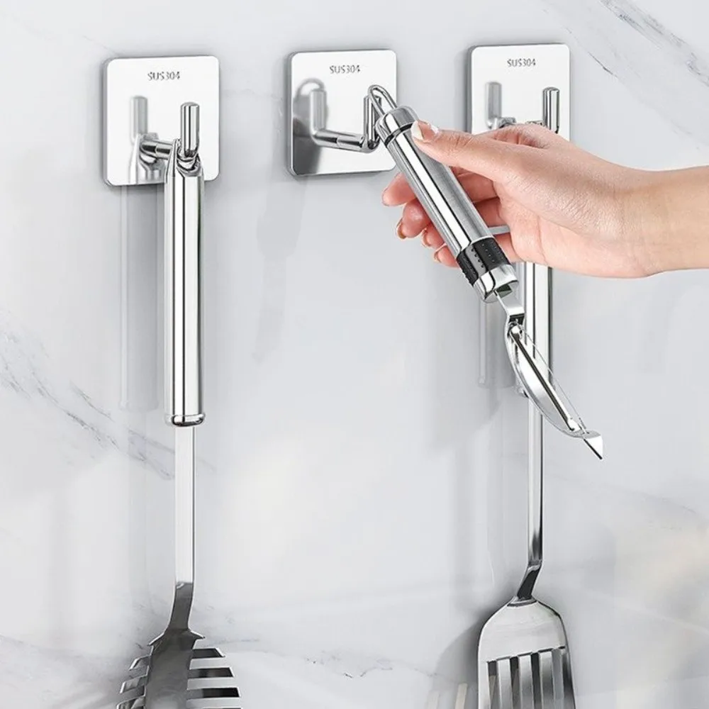 20PCS Strong Adhesive Stainless Steel Hook Rustproof Thickened Strong Adhesive Hook Multi-Purpose Square Loadbearing Hook