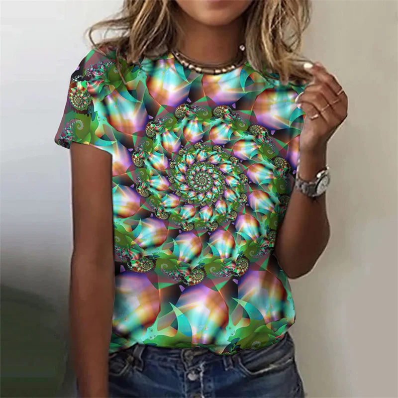 2024 New Women's Short Sleeve Top Pullover Fashion Y2K Casual whirlpool Street 3D Flower Printed Crewneck T-Shirt XS-6XL Tees