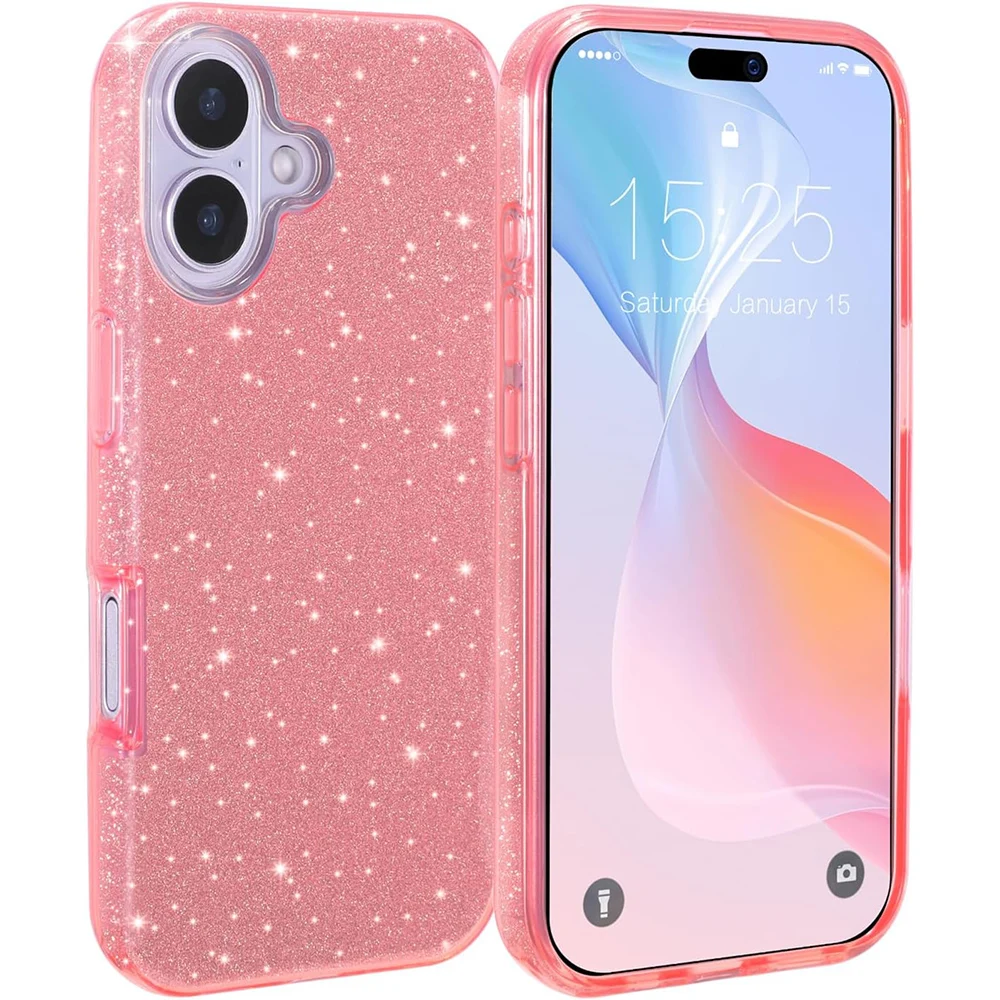 Rosa Glitzerhülle für iPhone 17 Air 16E 16E 15 Pro Max 14 Plus 13 Mini 12 11 X XS XR SE 2022 2020 Luxuriöse glänzende süße Handyhülle