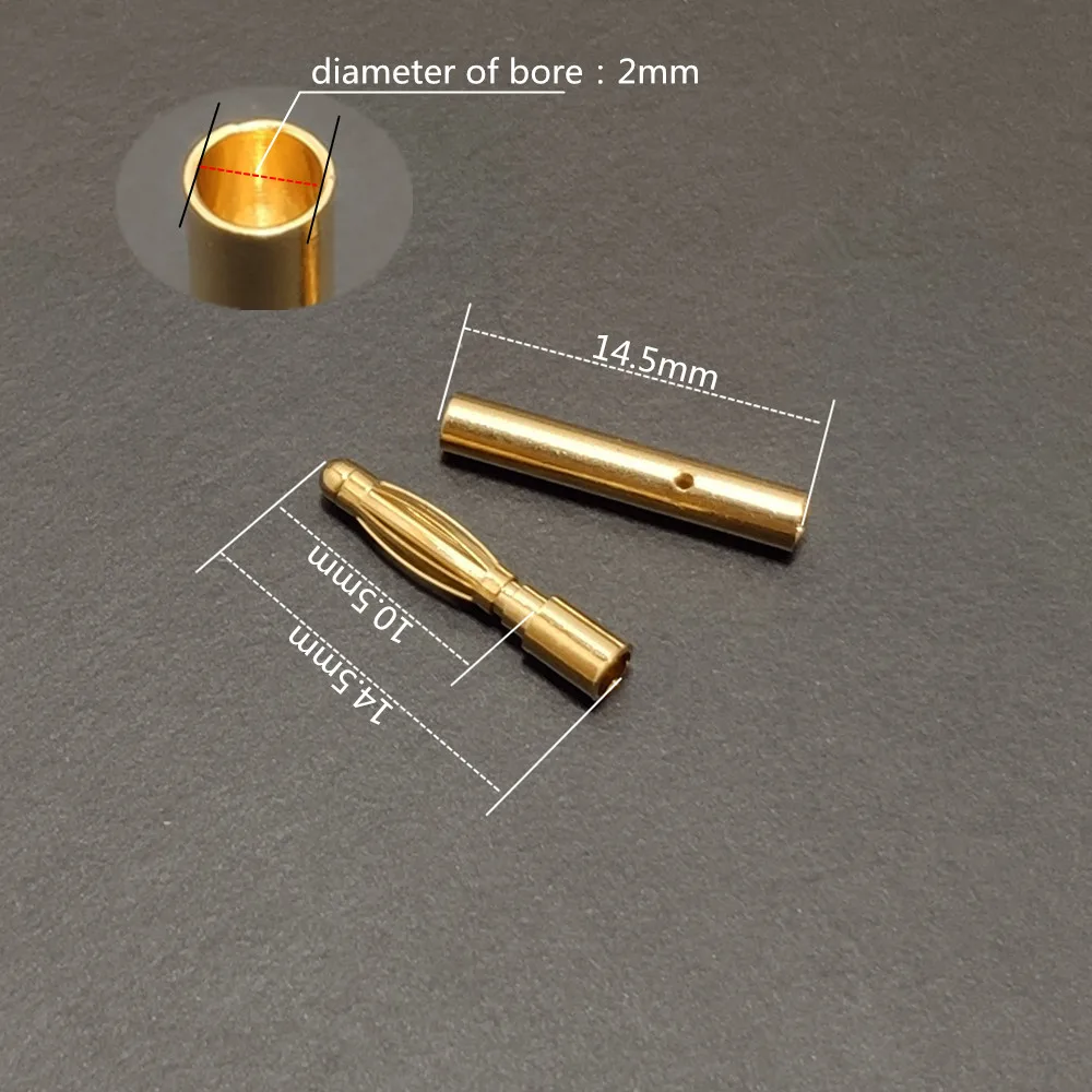 100 Stück 2/3,5/4 mm vergoldete Bananen-Rundstecker, männlich-weiblicher Stecker mit schwarzem Schrumpfschlauch für RC-Batterie, ESC-Motorteil – Detail 2