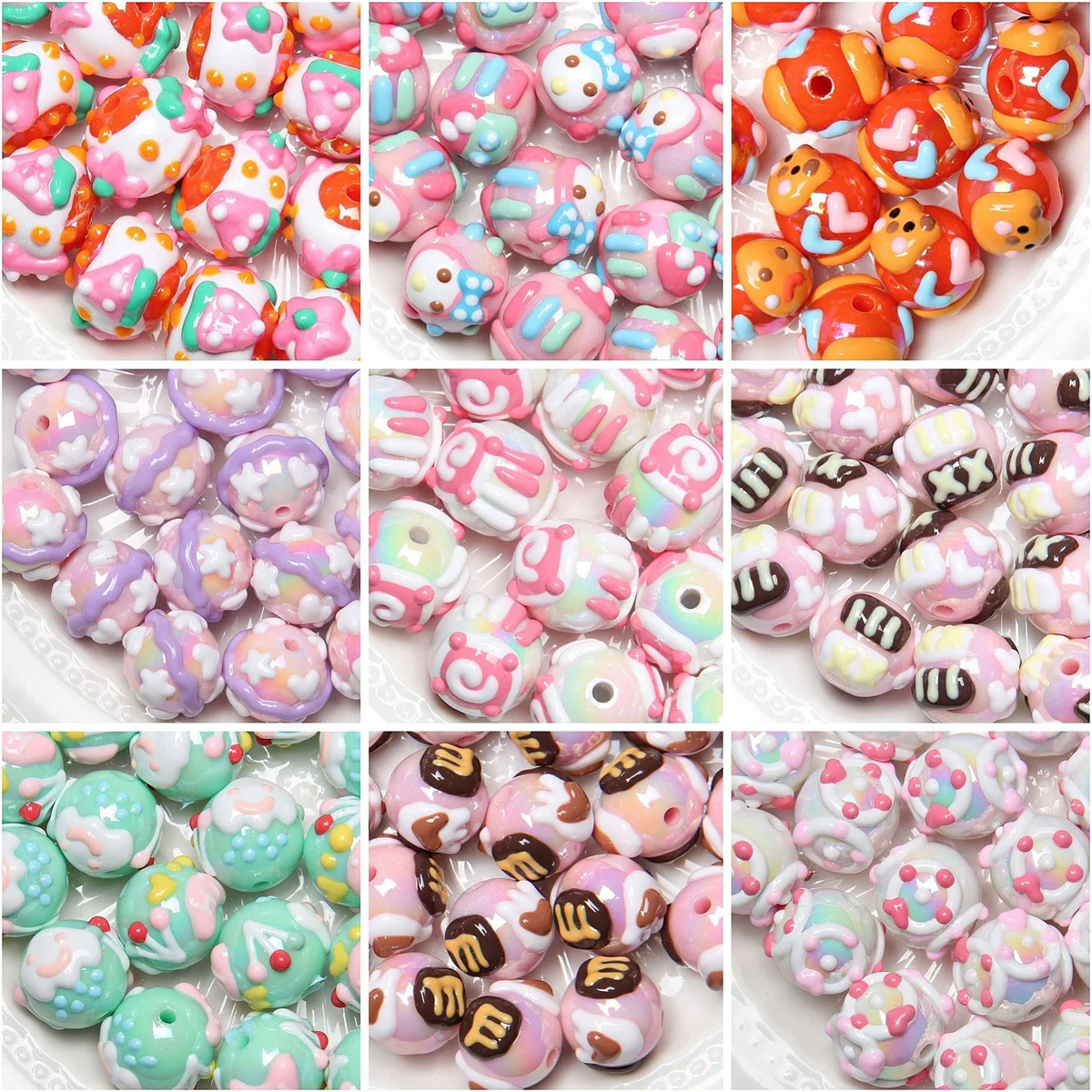 CH42 3pcs Cute Cartoon Acrylic Hand Drawn Beads DIY Bracelet Mobile Phone Chain Car Clothing Hanging Accessories Wholesale Beads