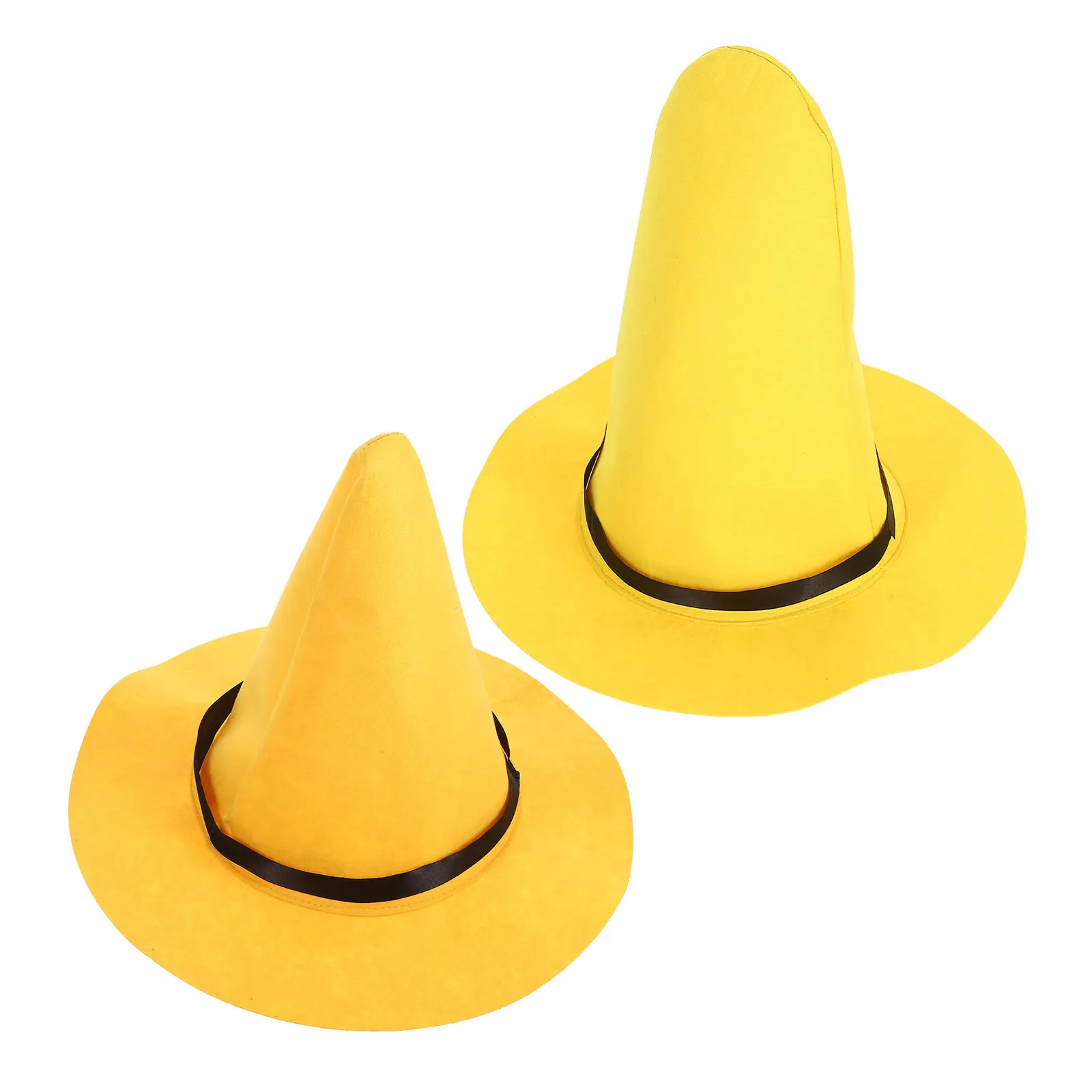 

2Pcs Yellow Felt Wizard Hat Wide Brim Pointed Hat for Women Halloween Party Costume Cosplay Witch Accessories Large Wizard Cap