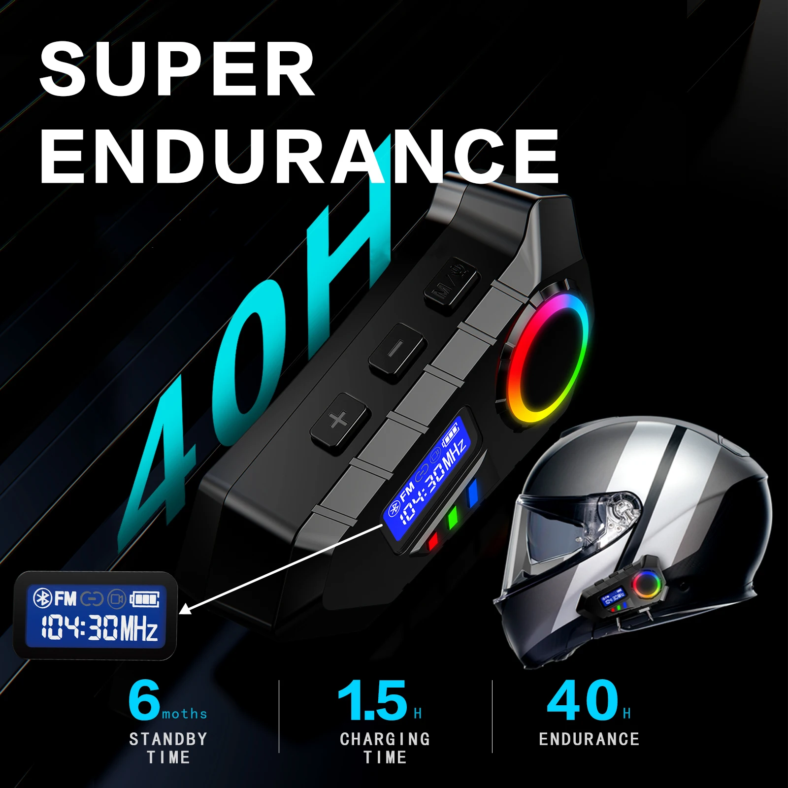 

New Motorcycle Helmet Bluetooth Headset with Fm Function Waterproof Bt5.4 Intelligent Noise Reduction Cool Light Box