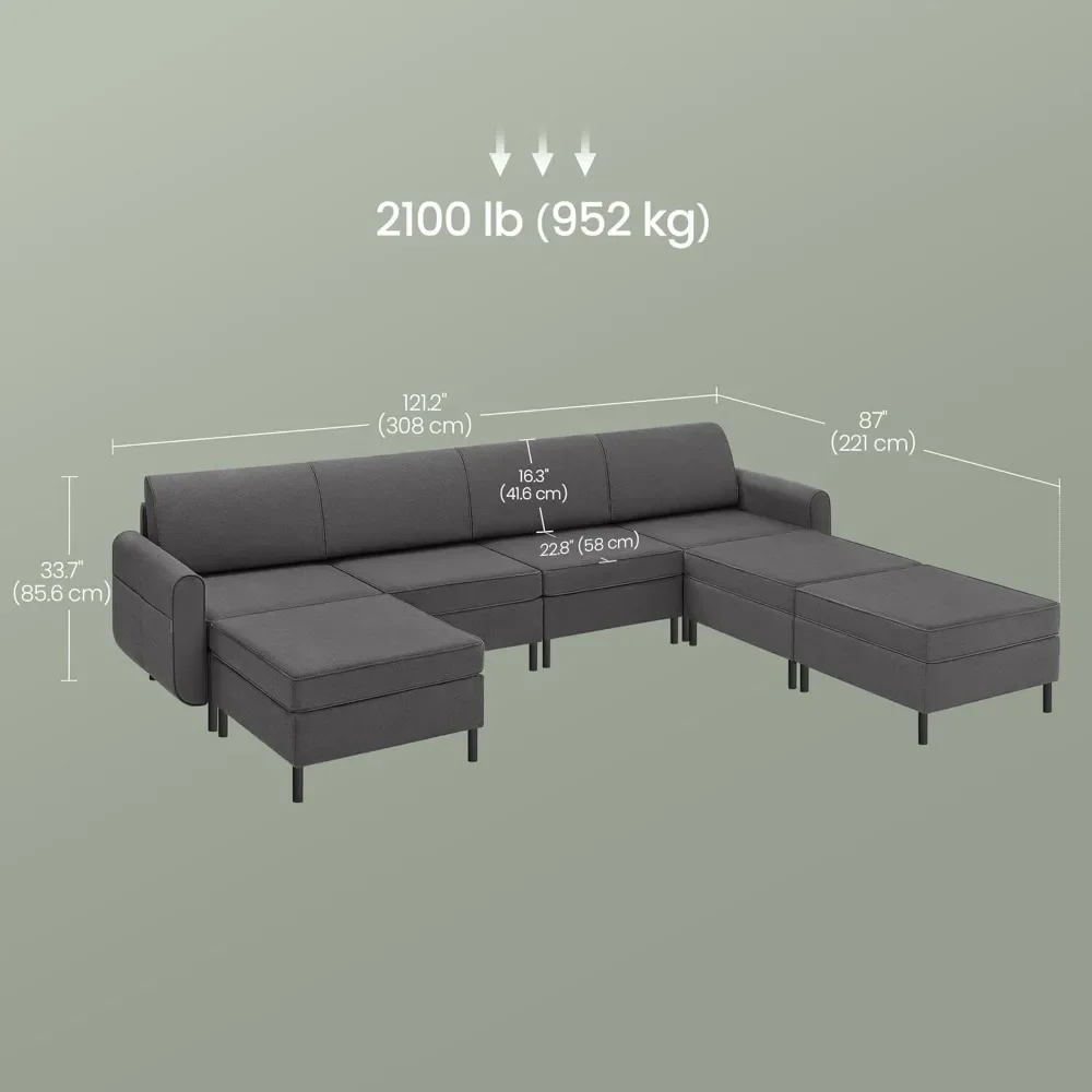 Modular Sectional Sofa, Convertible 7-Seat U-Shaped Couch with Ottoman, Deep Seat, Sectional Couches for Living Room