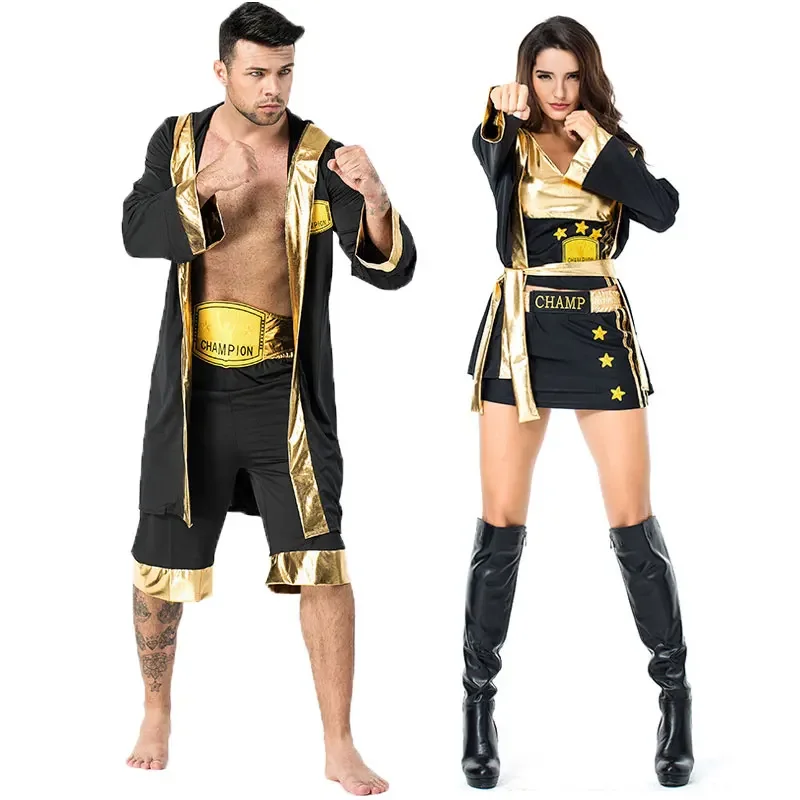 Schwarz gold Herkules Boxer Kostüm für Männer Erwachsene Wrestler Knockout Halloween Party Karneval Kostüme