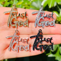 5pcs Zirconia Paved Trust God Word Letter Charm for Women Bracelet Making Religious Necklace Pendant Jewelry Accessory Wholesale