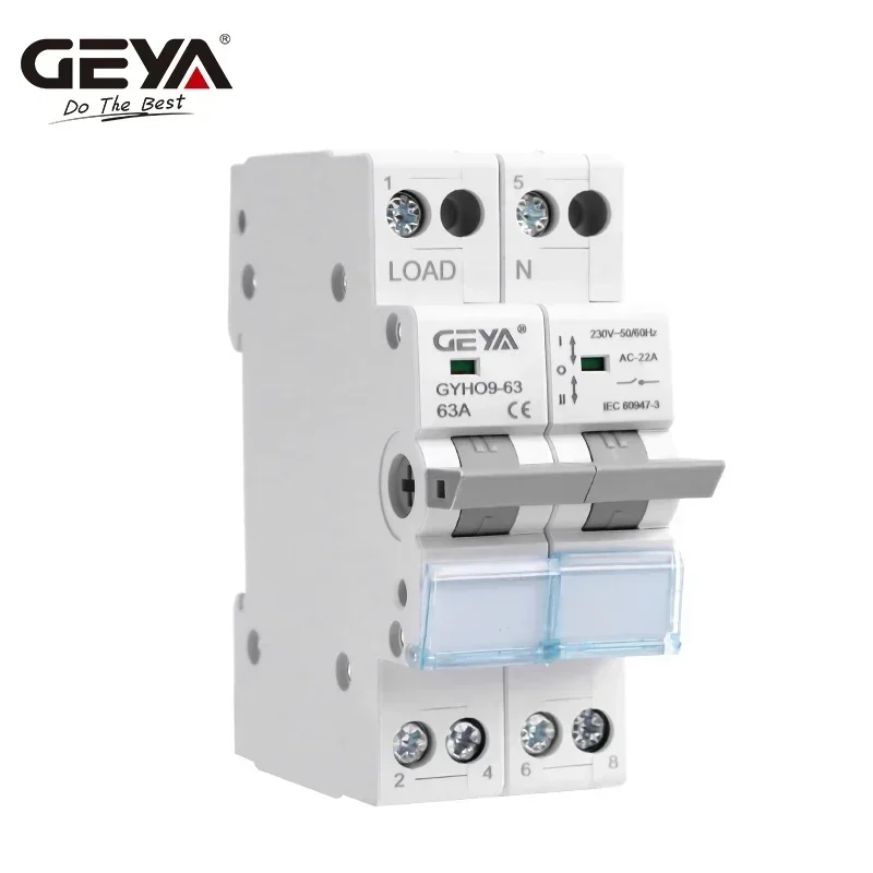 GEYA GYHO9 MTS Dual Power Manual Transfer Switch 2P 63A 220V 230V AC Main Switch Isolating Switch Din Rail