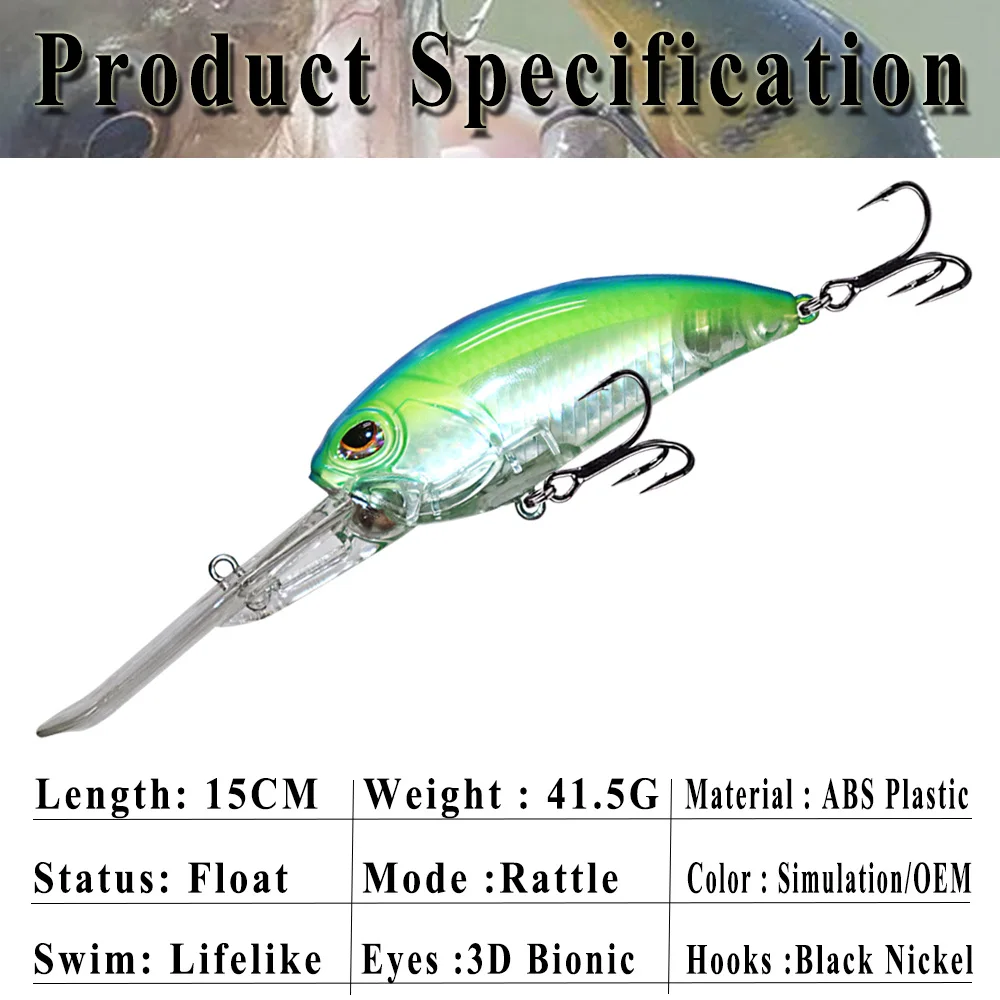 Chan\'s Huang New Arrival 1PCS Deep Water Crankbait 15CM 41.5G Artificial Floating Crank Hard Bait Wobblers For Fishing Tackle