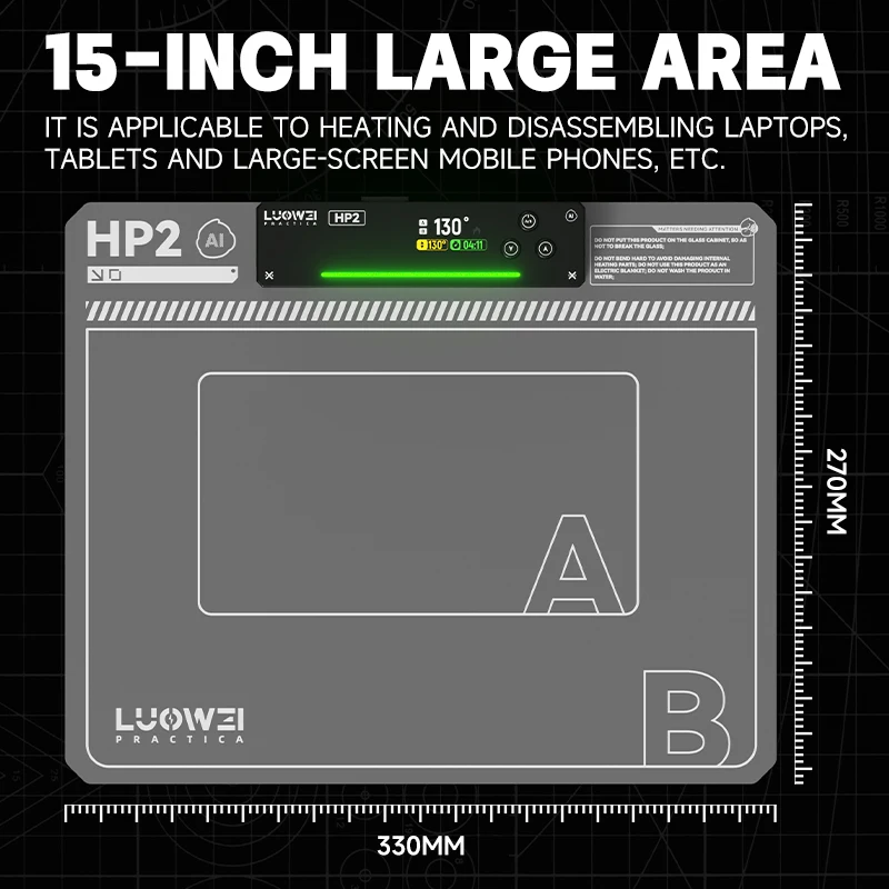 Luowei LW-HP2 LCD Screen Repair Heating Pad Dual-Zone Adjustable Temperature Silicone Mat for Phone & Tablet Repair Tools