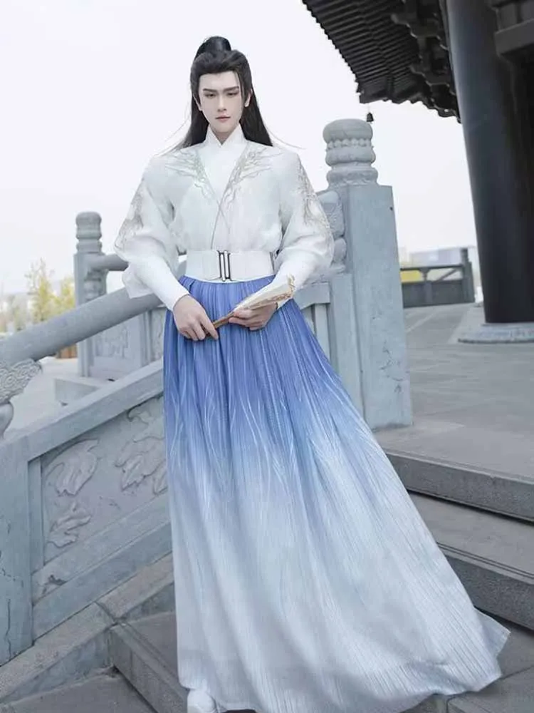 

Hanfu Men Chinese Traditional Cosplay Costume Ancient Hanfu Sets Male Halloween Cos Costume Hanfu Black Blue Suits Plus Size 3XL